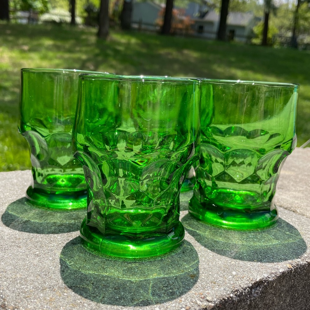 Vintage Set of 4 MCM Georgian Glass Tumblers in Emerald Green